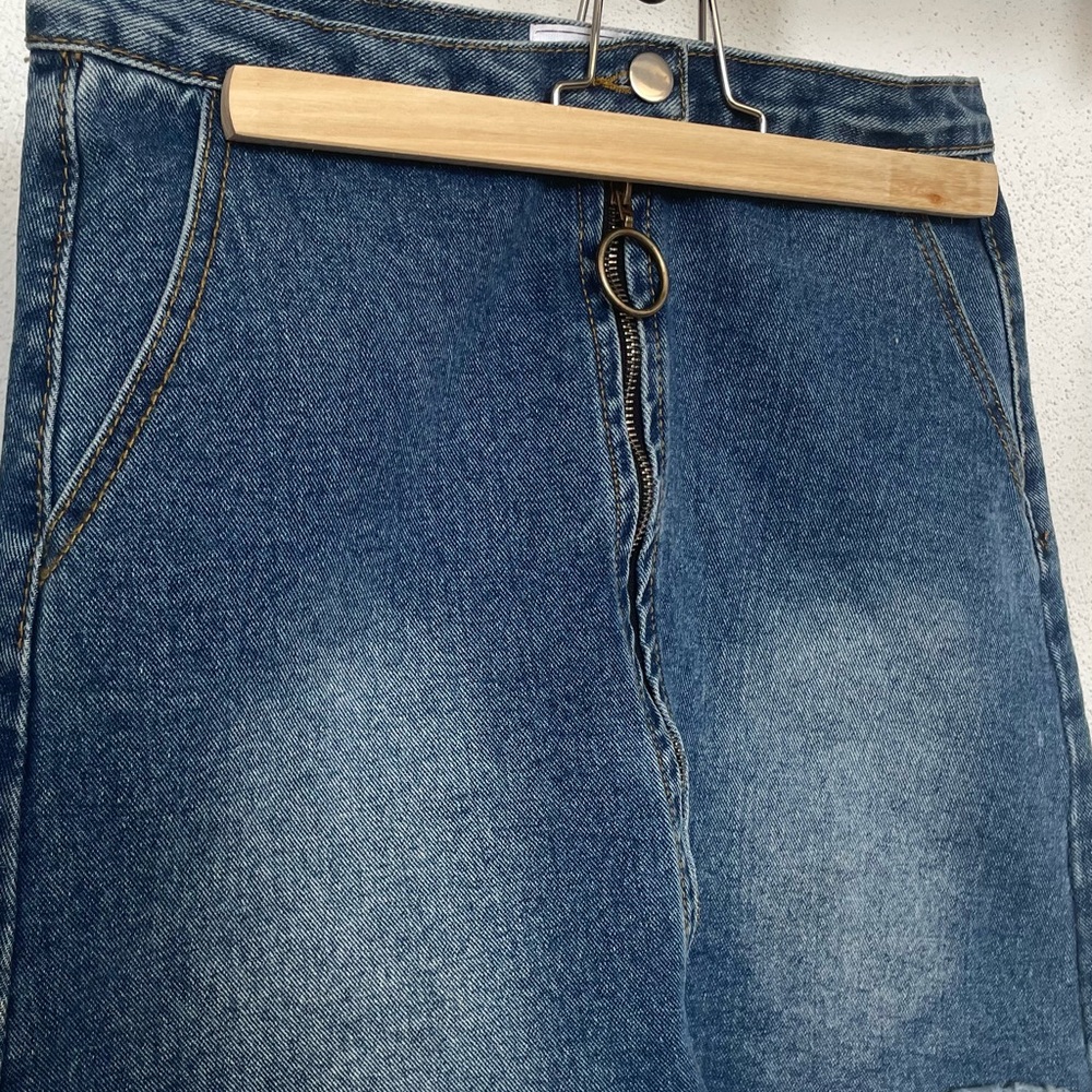Denim Skirt - fringe bottom 100% cotton denim skirt